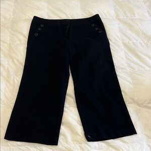 LOFT Black Wide-Leg Cropped Pants with Button Details